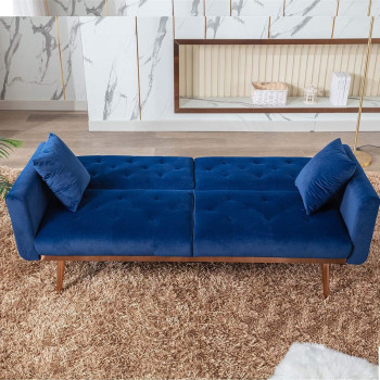 Light Luxury Velvet Convertible Modern Sofa Cum Bed (Blue)