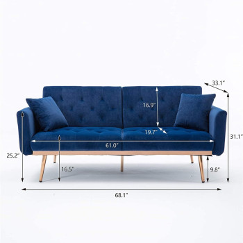 Light Luxury Velvet Convertible Modern Sofa Cum Bed (Blue)