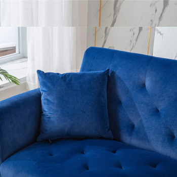Light Luxury Velvet Convertible Modern Sofa Cum Bed (Blue)