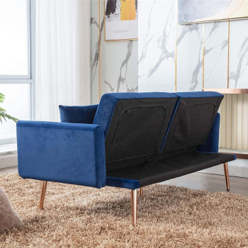 Light Luxury Velvet Convertible Modern Sofa Cum Bed (Blue)