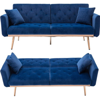 Light Luxury Velvet Convertible Modern Sofa Cum Bed (Blue)