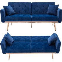 Light Luxury Velvet Convertible Modern Sofa Cum Bed (Blue)