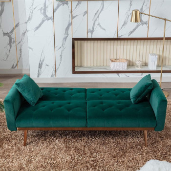 Light Luxury Velvet Convertible Modern Sofa Cum Bed (Dark Green)