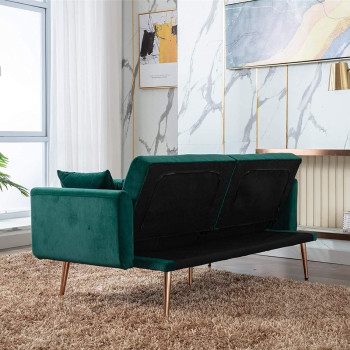 Light Luxury Velvet Convertible Modern Sofa Cum Bed (Dark Green)