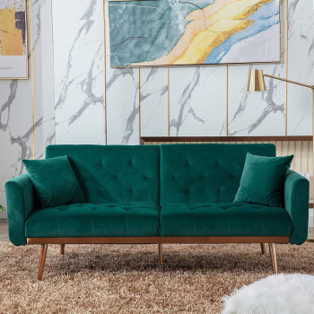 Light Luxury Velvet Convertible Modern Sofa Cum Bed (Dark Green)