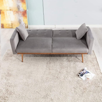 Light Luxury Velvet Convertible Modern Sofa Cum Bed (Grey)