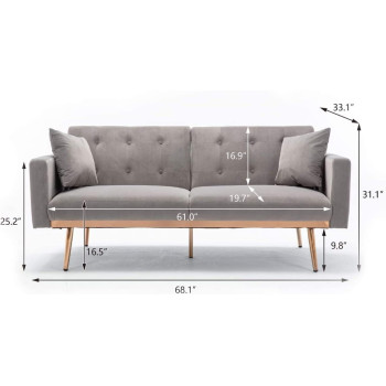 Light Luxury Velvet Convertible Modern Sofa Cum Bed (Grey)