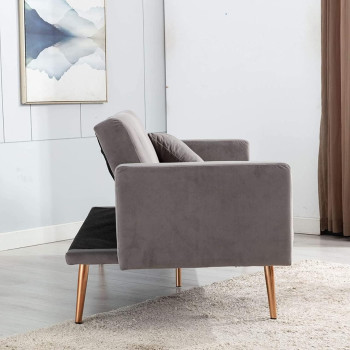 Light Luxury Velvet Convertible Modern Sofa Cum Bed (Grey)