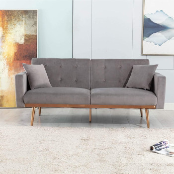 Light Luxury Velvet Convertible Modern Sofa Cum Bed (Grey)