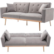 Light Luxury Velvet Convertible Modern Sofa Cum Bed (Grey)