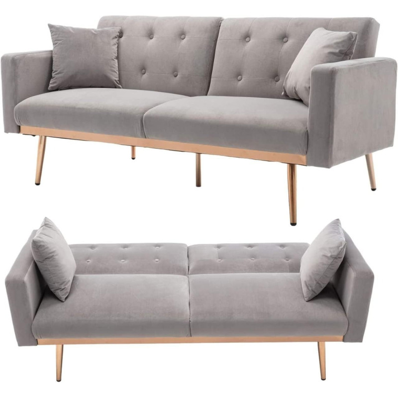 Light Luxury Velvet Convertible Modern Sofa Cum Bed (Grey)