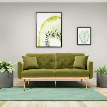 Light Luxury Velvet Convertible Modern Sofa Cum Bed (Light Green)