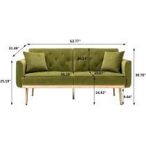 Light Luxury Velvet Convertible Modern Sofa Cum Bed (Light Green)