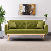 Light Luxury Velvet Convertible Modern Sofa Cum Bed (Light Green)
