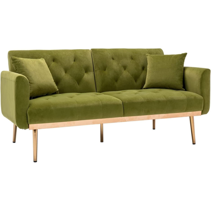 Light Luxury Velvet Convertible Modern Sofa Cum Bed (Light Green)