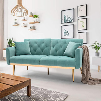 Light Luxury Velvet Convertible Modern Sofa Cum Bed (Turquoise)