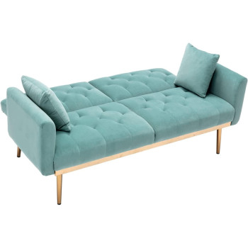 Light Luxury Velvet Convertible Modern Sofa Cum Bed (Turquoise)