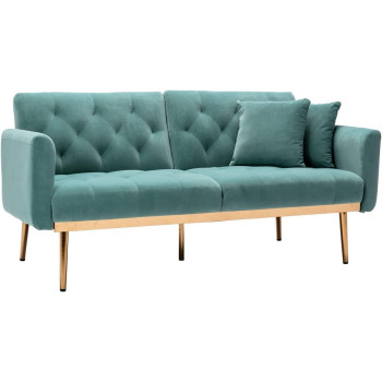 Light Luxury Velvet Convertible Modern Sofa Cum Bed (Turquoise)
