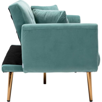 Light Luxury Velvet Convertible Modern Sofa Cum Bed (Turquoise)