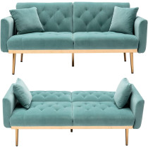 Light Luxury Velvet Convertible Modern Sofa Cum Bed (Turquoise)