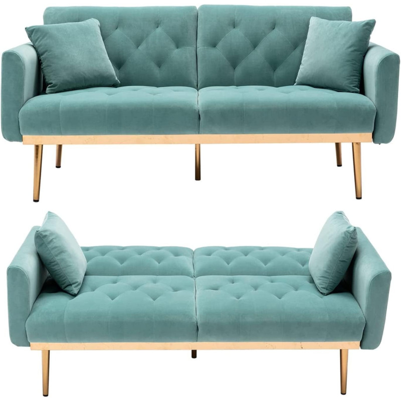 Light Luxury Velvet Convertible Modern Sofa Cum Bed (Turquoise)