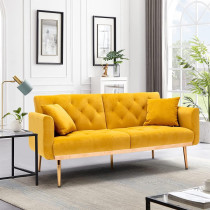 Light Luxury Velvet Convertible Modern Sofa Cum Bed (Yellow)