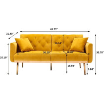 Light Luxury Velvet Convertible Modern Sofa Cum Bed (Yellow)