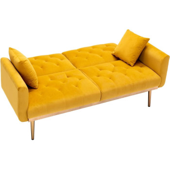 Light Luxury Velvet Convertible Modern Sofa Cum Bed (Yellow)