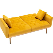 Light Luxury Velvet Convertible Modern Sofa Cum Bed (Yellow)