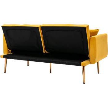 Light Luxury Velvet Convertible Modern Sofa Cum Bed (Yellow)