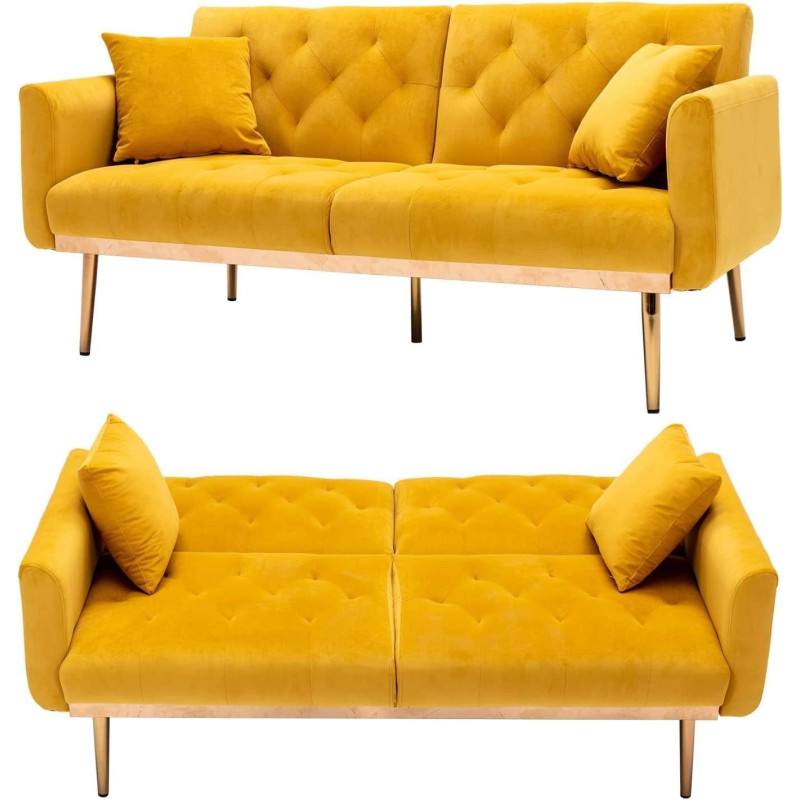 Light Luxury Velvet Convertible Modern Sofa Cum Bed (Yellow)