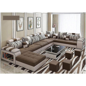 Live Room Sofa,Apartment Living Room Corner Nordic Removable Washable Sofa Combination Furniture (BROWN)