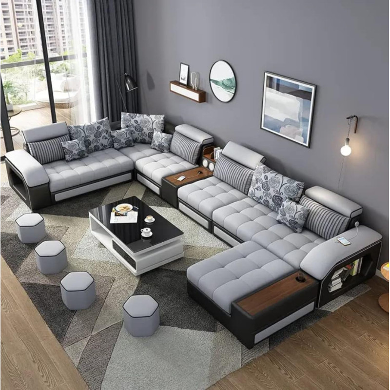 Living room furniture sofa set modern couch, lounge suite luxury sofa set design modern sofa living room furniture (Black+Light Grey)