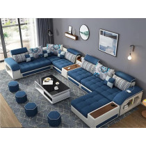 Living room furniture sofa set modern couch, lounge suite luxury sofa set design modern sofa living room furniture (White+Navy Blue)