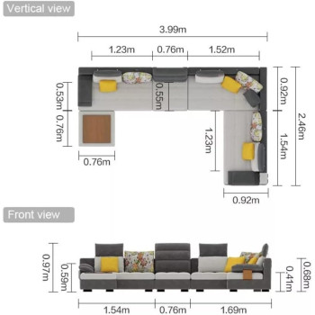 Modern Classic U Shape Sofa Set Furniture Seats Upholstery Fabric Sectional Living Room Sofa