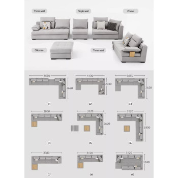 Modern Classic U Shape Sofa Set Furniture Seats Upholstery Fabric Sectional Living Room Sofa