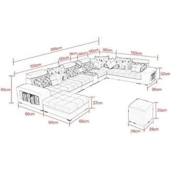 Modern Couch U Shaped Fabric Living Room Furniture Chaise Lounge Recliner Sectional L Shape Corner Sofa Sets (BLUE)