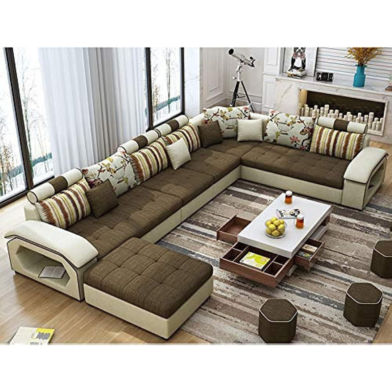 Modern Couch U Shaped Fabric Living Room Furniture Chaise Lounge Recliner Sectional L Shape Corner Sofa Sets (charcole)
