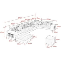 Modern Couch U Shaped Fabric Living Room Furniture Chaise Lounge Recliner Sectional L Shape Corner Sofa Sets (Grey)