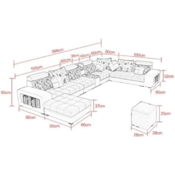 Modern Couch U Shaped Fabric Living Room Furniture Chaise Lounge Recliner Sectional L Shape Corner Sofa Sets (Grey)
