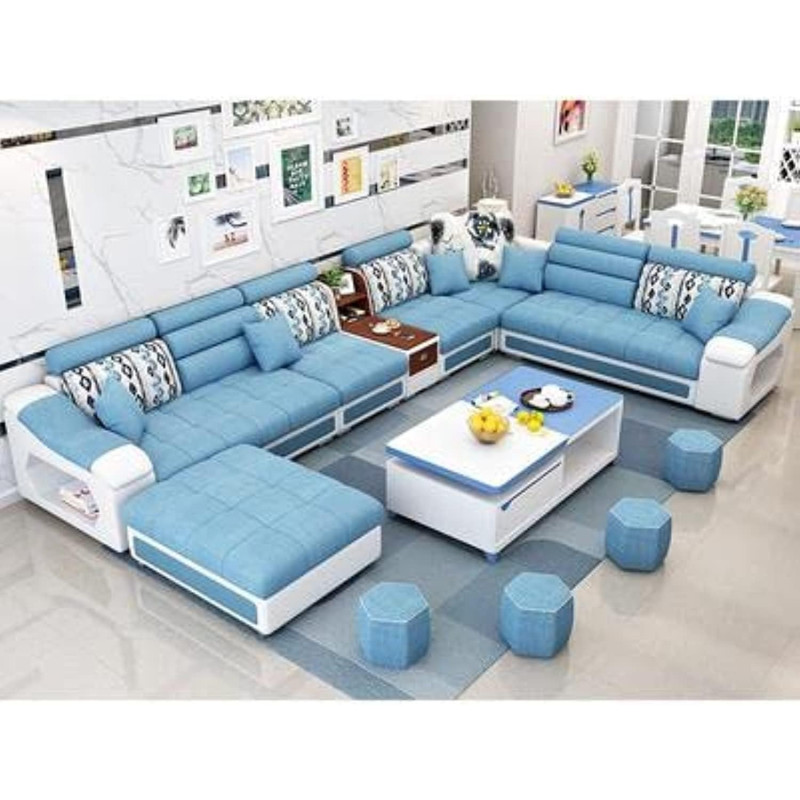 Modern L Shape Corner Sofa Sets (Blue)
