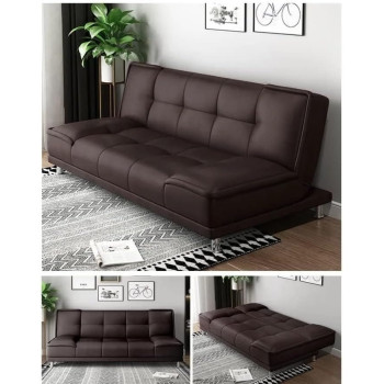 Small family living room folding apartment study office lunch break Velvet sofa multi-function sofa bed (Brown)