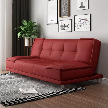 Small Family Living Room Folding Apartment Study Office Lunch Break Velvet Sofa Multi-Function Sofa Bed (Red)