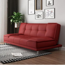 Small Family Living Room Folding Apartment Study Office Lunch Break Velvet Sofa Multi-Function Sofa Bed (Red)