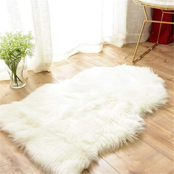 Soft Faux Sheepskin Fur Rug Soft Fluffy Carpets Chair Couch Cover Seat Area Rugs For Bedroom Sofa Floor Living Room Home Decor Nursery (Off White)