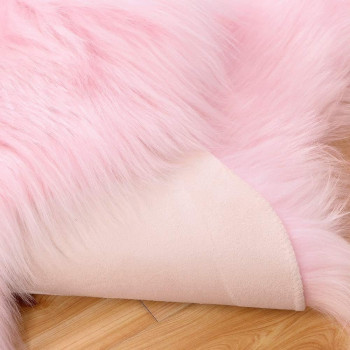 Soft Faux Sheepskin Fur Rug Soft Fluffy Carpets Chair Couch Cover Seat Area Rugs For Bedroom Sofa Floor Living Room Home Decor Nursery (Pink)