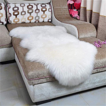 Soft Faux Sheepskin Fur Rug Soft Fluffy Carpets Chair Couch Cover Seat Area Rugs For Bedroom Sofa Floor Living Room Home Decor Nursery (White)