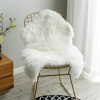 Soft Faux Sheepskin Fur Rug Soft Fluffy Carpets Chair Couch Cover Seat Area Rugs For Bedroom Sofa Floor Living Room Home Decor Nursery (White)