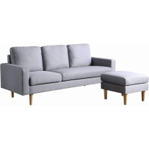 Studio Luxe L-Shaped Sectional Sofa w/Reversible Chaise, Wood Legs, Modern Scandinavian Corner Sofa Convertible Living room furniture, 194x128x87cm, HC Home Canvas T32-Storm Grey
