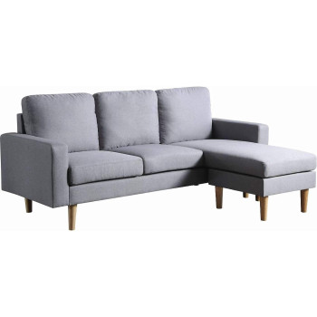 Studio Luxe L-Shaped Sectional Sofa w/Reversible Chaise, Wood Legs, Modern Scandinavian Corner Sofa Convertible Living room furniture, 194x128x87cm, HC Home Canvas T32-Storm Grey
